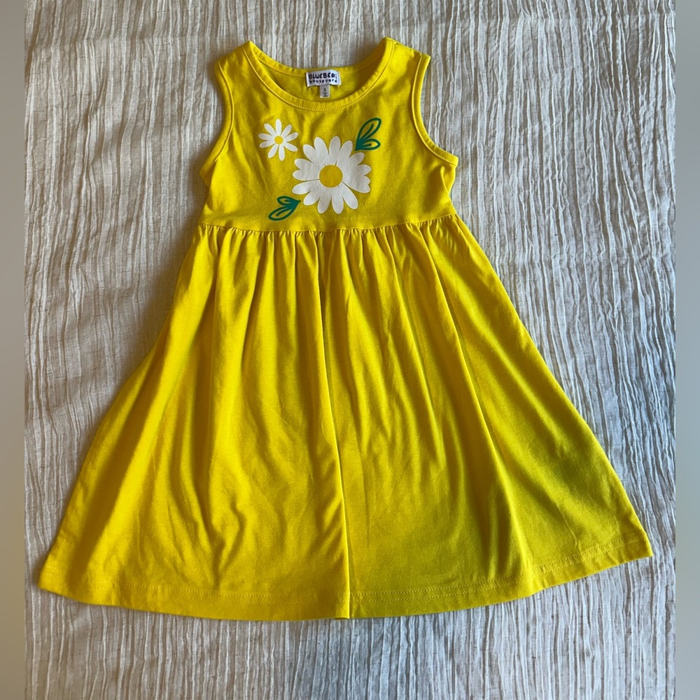 Blueberi Boulevard Yellow Dress with Floral Accents